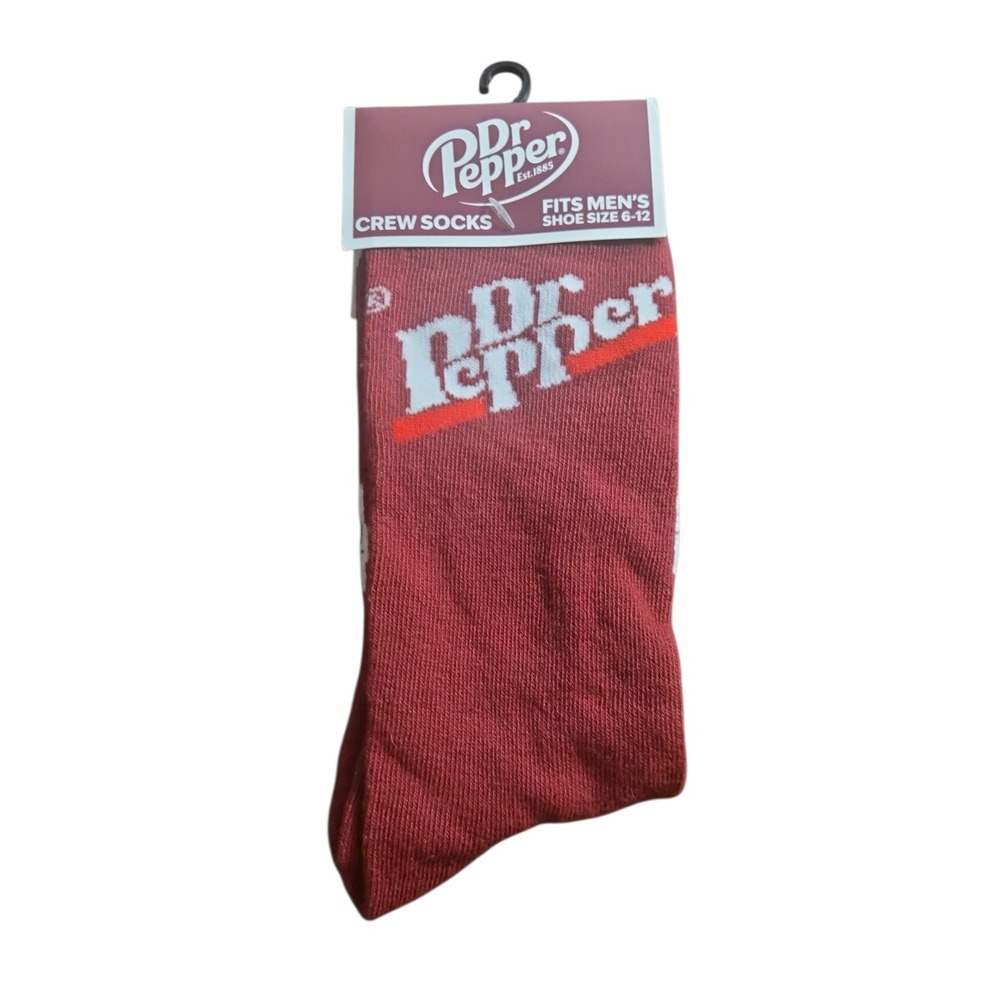 Dr Pepper Mens Crew Socks Maroon White Logo Novelty Soda Size 6-12 New
